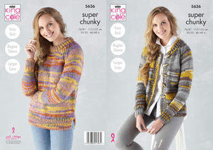 Knitting Pattern Womens Easy Knit Long Sleeve Round Neck Jumper and Cardigan in Quartz Super Chunky King Cole 5636