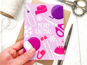 Little Green Stitches - Needlecraft Christmas Card, Knitting Xmas Card-Rosy Posy Petals