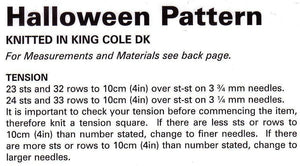 King Cole Knitting Pattern 9004 -Halloween patterns for Witch, Cat, Spider and Pumpkin.