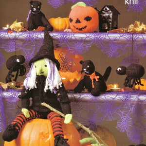 King Cole Knitting Pattern 9004 -Halloween patterns for Witch, Cat, Spider and Pumpkin.